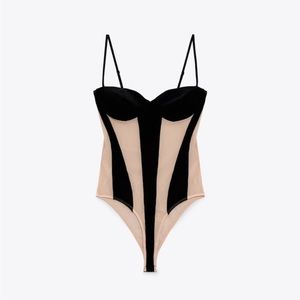 Womens Zara Mesh See Thru Illusion Bodysuit Black Nude NEW NWT Medium